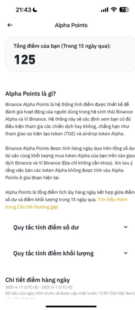 Theo dõi điểm Alpha Point trong 15 ngày